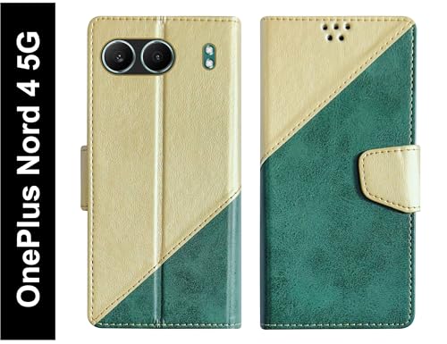 Image of SBMS Flip Cover Back Case Cover for OnePlus Nord 4 5G with Magnatic Closure | Inbuilt Stand | Card & Money Pocket (MultiGreen)