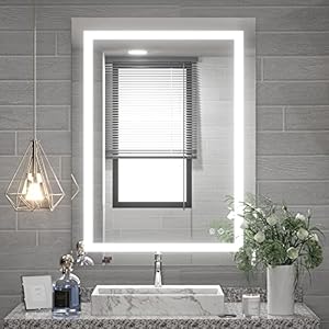 TETOTE 24 x 32 Bathroom LED Mirror Vanity Lighted Mirror Home Decor with Dimmable Touch Button & Anti-Fog Function Makeup Mirror with Light