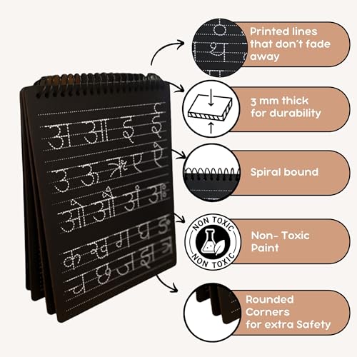 Image of Berrybee 8-in-1 Montessori-Inspired Pre-Writing Board | Tracing Board for Akshar, swar, vyanjan, matras & Patterns | Reusable Handwriting Practice for Kids Age 2-6 | Educational & Durable (Hindi)