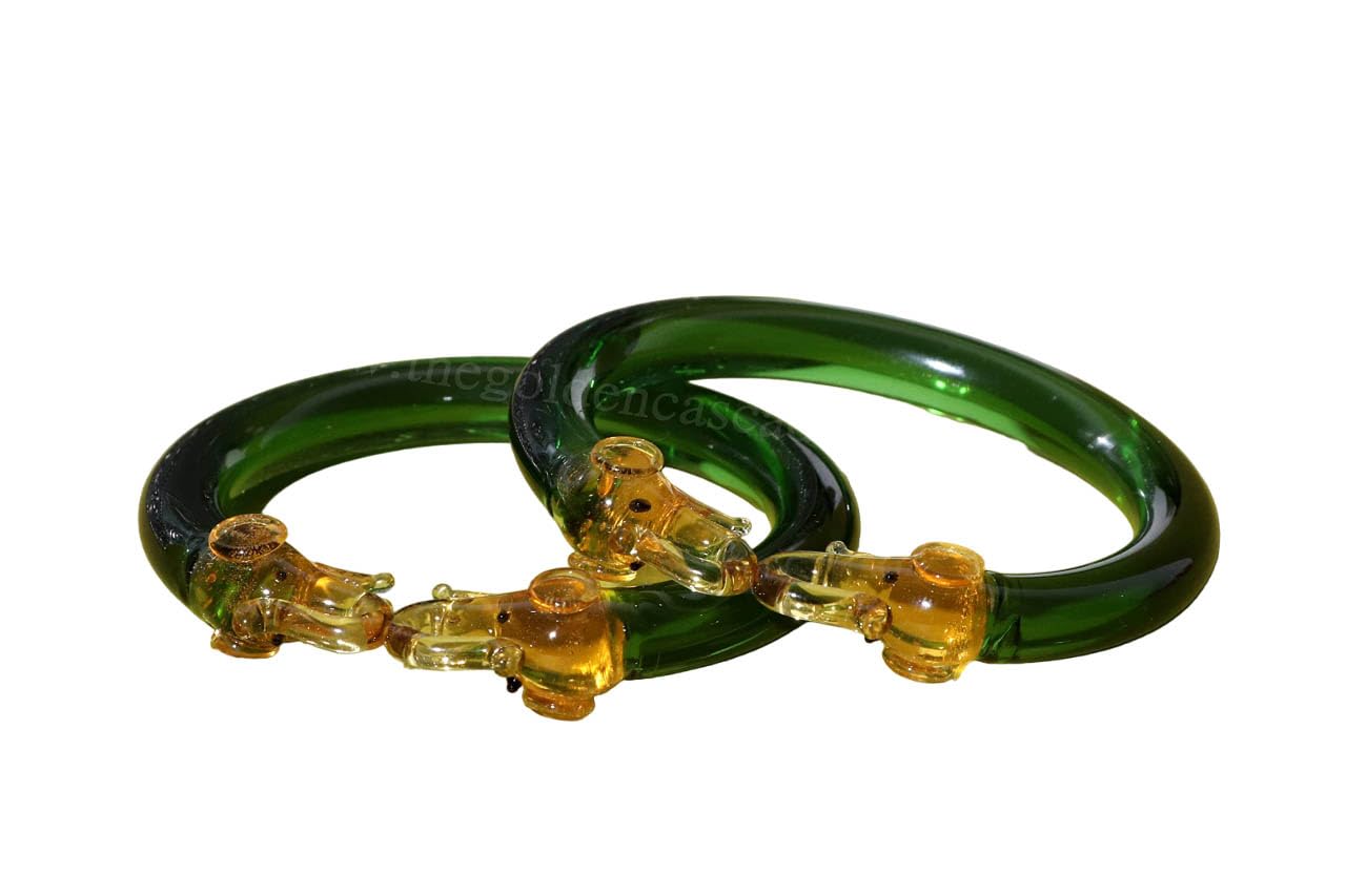 The Golden Cascade Green Elephant Design Glass Kada for Women | Fancy Glass Kada for Girls & Ladies (Hathi) (Green, Extra Large 2-10) (B0CPYD239T) Amazon Price History, Amazon Price Tracker