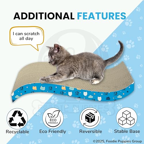 Image of Foodie Puppies Reversible Cat Scratcher Pad with Catnip for Cats & Kittens - (Wave Scratcher, 44 x 22 x 8.5 cm) Durable Corrugated Cardboard Scratch Board, Furniture Protection, Play, Rest & Claw Care