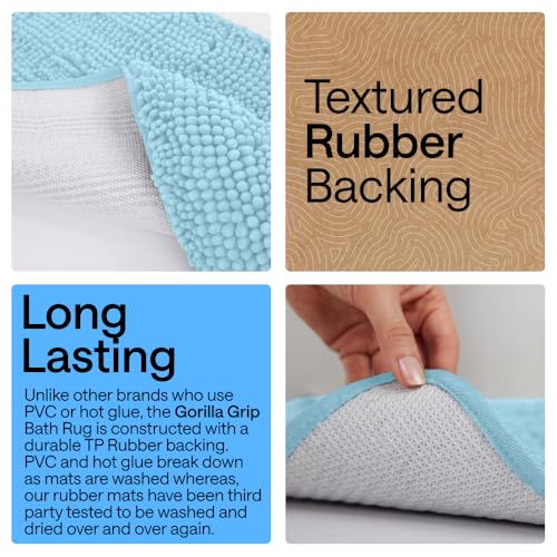 Image of GORILLA GRIP Bath Rug Mat 44x26, Thick Soft Absorbent Chenille, Quick Dry Microfiber Mats, Rubber Backing Washable Shower Floor Rugs, Bathmat Runner, US Designed Bathroom Home Decor Accessories Sky
