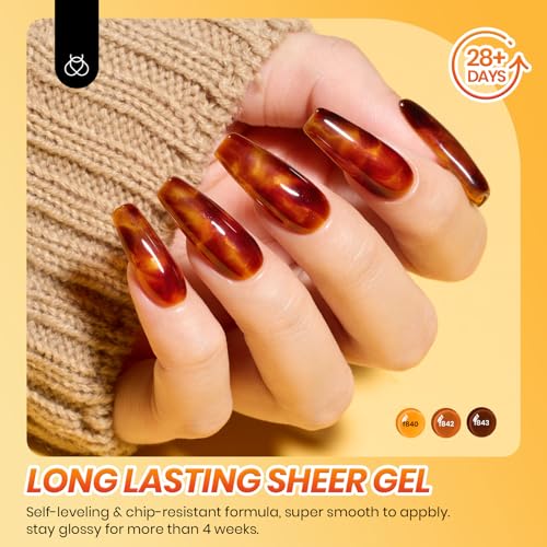 Image of Beetles Gel Nail Polish Set - Amber Chic Jelly Gel Polish with Blooming Gel for Marble Effects, 6 Colors Yellow Red Brown Gray Translucent Soak Off UV LED Nail Art