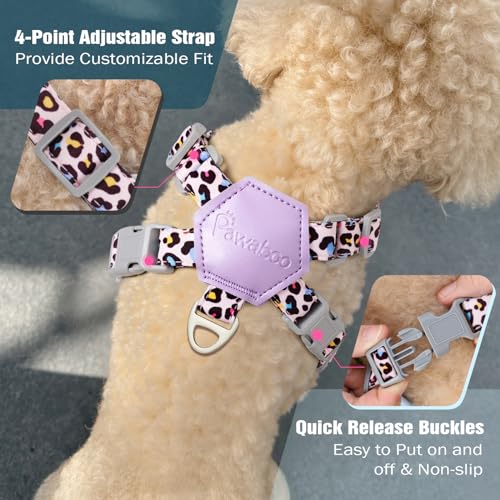 Pawaboo Hundegeschirr mit Hundeleine Set, X-Rahmen Verstellbares Anti Zug Anti-Erstickung Hund Brustgeschirr für Kleine, Mittelgroße Hunde & Welpen, Hundeweste mit Leine, XS, Rosa Leopard