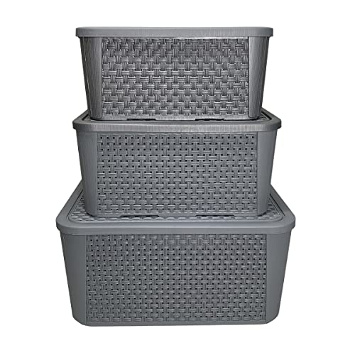 Kit 3 Caixas Organizadoras Casa Decoração Rattan Cinza Pequena Me...