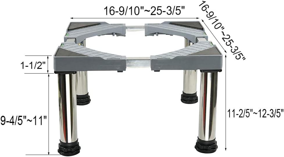 Pedestal for Dishwasher/Wine Cooler Heightened 10" Machine Stand Telescopic Length/Width 17"-25" Mini Fridge Stand Air Conditioner Base Anti-vibration Mat Gray (Legs:10",4Legs)