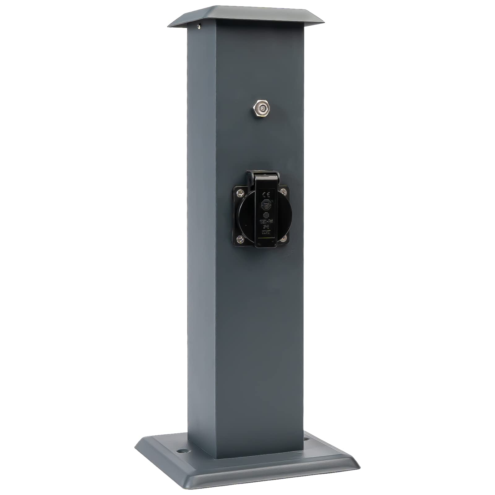 Grafner Edelstahl Design Gartensteckdose Dämmerungssensor, 3 Steckdosen, IP44, eckig, anthrazit, KEIN ROST – Pulverbeschichtung, Energiesäule Mehrfach Metall Außen Steckdose schwarz Helligkeitssensor