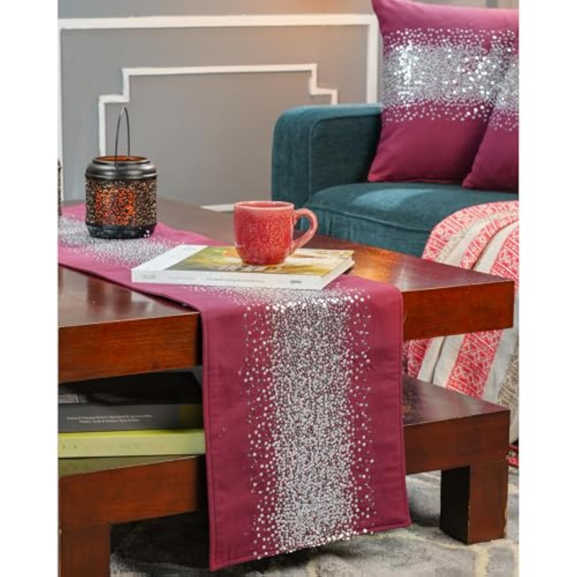 Dazzle Table Set, 2 Pc Cushion Cover & Runner, Purple