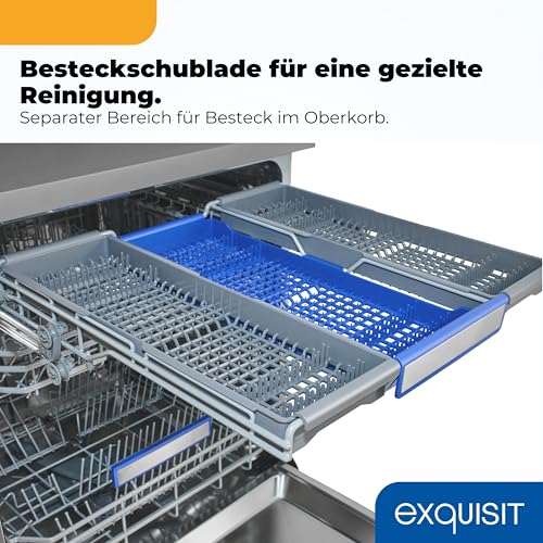 Exquisit Geschirrspüler | 60cm Breite, 16 Gedecke, Energieklasse B, 45 dB | 8 Programme, Auto-Programm, Selbstreinigung, Extra-Trocknung, Hygiene, Startzeitverzögerung, Aquastop | GSP9616-450B inox