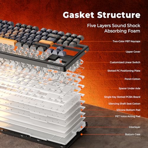 Image of Redragon K716 Wireless Mechanical Keyboard with Knob, Gasket Gaming Keyboard in TKL Layout, Hot swap Pre-Lubed Switches, RGB Backlight, for PC /Mac (Black)