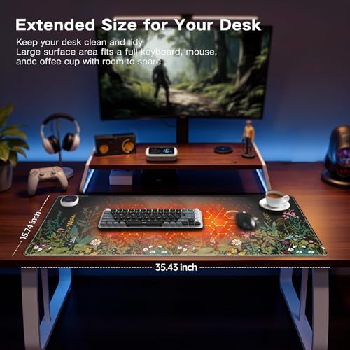 Image of iCasso Heated Mouse Pad Hand Warmer, XXL Heated Desk Pad, Electric Warm Desk Mat with 3 Heating Levels for Computer Keyboard, 35.4 inch x 15.7 inch Large Mousepad for Home Office Work (Weeds)