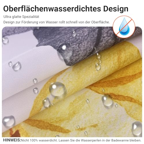 Lerores Shower Curtain, 180 x 180 cm, Yellow & Grey Flower, Weighted Hem, Anti-Mould, Water-Repellent - Image 2