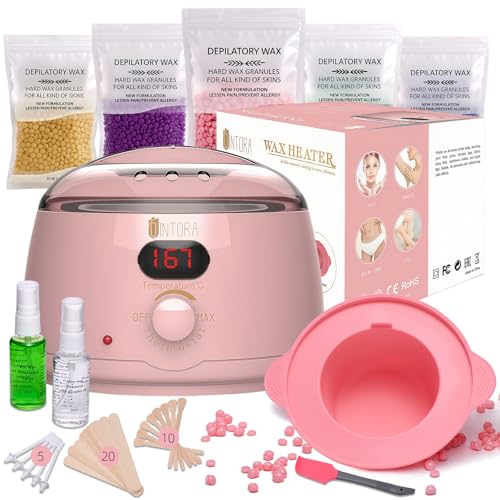 Qintora Waxing Kit Wax Warmer Wax Pot Kit for Hair Removal At Home Hot Waxing Kit for Women Face Intimate Leg 5 Packs Beads 36 Applicator Sticks Intelligent Temperature Control Waxing Machine