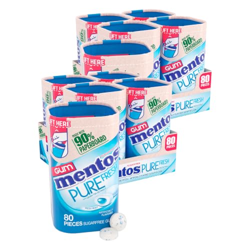 Mentos Pure Fresh Chewing Gum,Sugar-Free,Xylitol,Fresh Mint,80 Piece Bottle,recyclable 90% Paperboard Bottle,80 Count (Pack of 8)