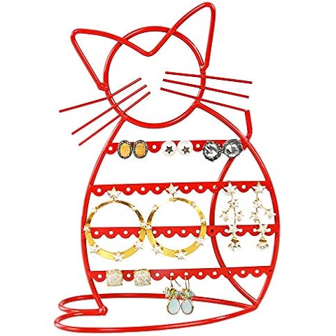 LilGift ARAD Cat-Shaped Earring Holder, Jewelry Rack, Display Organizer for Piercings-Red Finish Cover