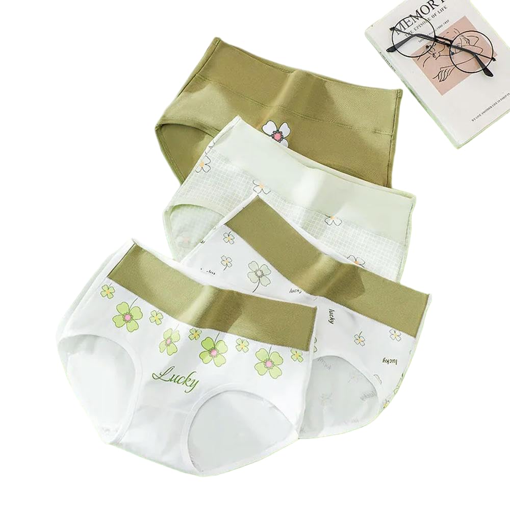 DYRBF - Bragas de algodón de cintura alta para mujer, ropa interior adelgazante, sin costuras, ropa interior sexy y transpirable para mujer, 4 piezas