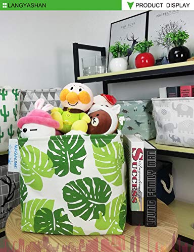 Image of Square Storage Baskets Waterproof Canvas Children Laundry Nursery Hamper for Shelves Gift Baskets Toy Organizer Room Decor (Square leaf)