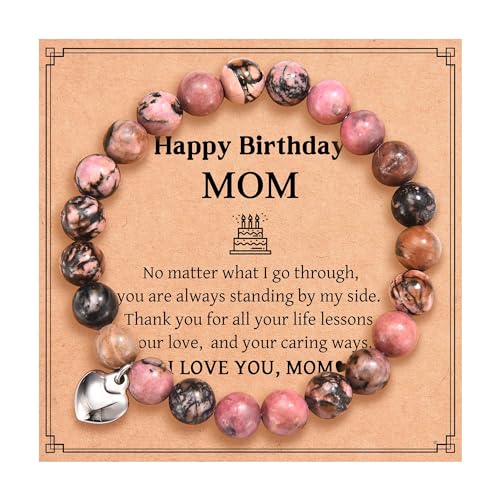 Image of Birthday Gifts for Mom, Mom Birthday Gifts Ideas from Daughter Son, Unique Birthday Bracelet Presents with Happy Birthday Mom Card, Small, Red