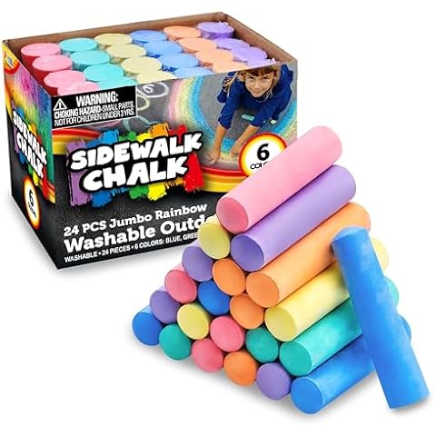 JOYIN 24 PCS Non-Toxic Jumbo Sidewalk Chalk Set Cover
