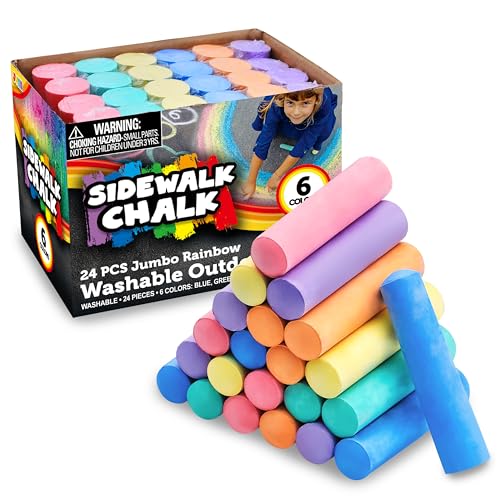 JOYIN Lot de 24 craies de trottoir lavables non toxiques Jumbo Craies pour écoles, jeux d'art en plein air, peinture sur tableau noir, tableau noir et aire de...