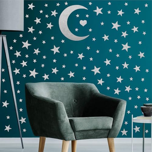 Vinilos adhesivos estrellas y luna plateados 11x11 pulgadas miniatura 2