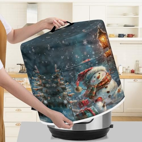 Image of Christmas Snowman Dust Cover with Pocket for 6 Quart Instant Pot Rice Cooker and Air Fryer Round Protective Cover Dust-Proof Stain Resistant Electric Appliance Cover Easy to Clean