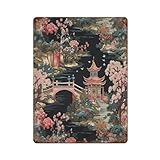 Pagoda Chinoiserie, estilo asiático, color carbón coral, personalizada, para cafetería, bar, pub, club, cerca de 30 x 40 cm, con flores de inspiración asiática, Eurosham, personalizada para exterio
