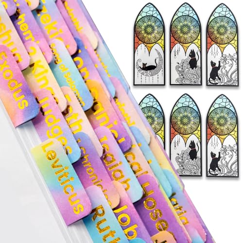 Image of Bible Tabs with Unique Stickers, Laminated Bible Tabs for Women & Men, Christian Gifts, Large Print Bible Tabs for Easy Navigation, Bible Book Index Tabs Labels, Bible Study Supplies, Rainbow3 SQ3