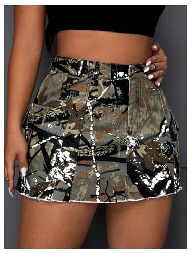 WDIRARA Women's Plus Size Y2K Mini Denim Skirt High Waist Bodycon Cargo Skirts with Flap Pocket3