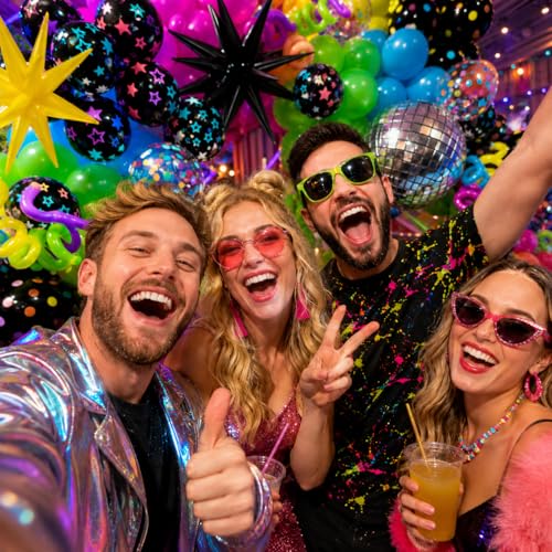 Image of 231Pcs Neon Balloons Arch Garland Kit with Glow in the Dark Balloons & 260 Balloon, Neon Balloon Arch Kit for Back to 80s 90s DISCO Birthday Party Fiesta Let's Glow Party Rock Roll Party Decor