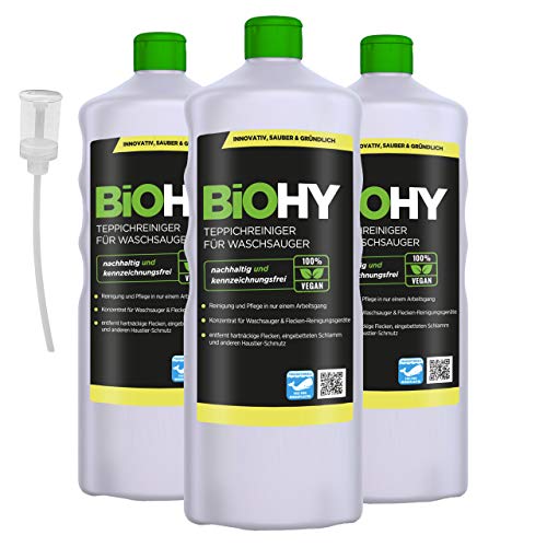 Teppichreiniger für Waschsauger (3x1l Flasche) + Dosierer | geeignet für alle Waschsauger | entfernt Flecken und Schmutz mühelos | Reinigung und
