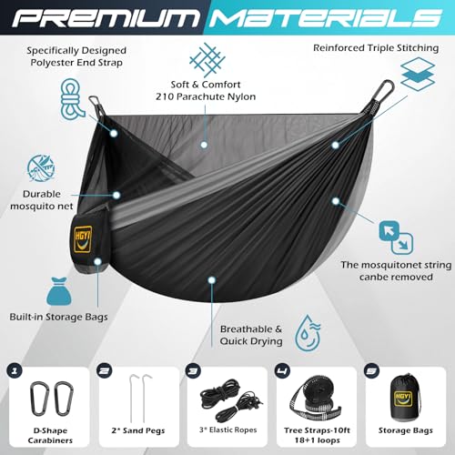 Image of Camping Hammock Mosquito Net,Double & Single Portable Hammocks Hammocks with 2 Tree Straps,Hammock Tent for Travel Camping,Camping Accessories for Indoor Outdoor Hiking Backpacking Backyard Beach
