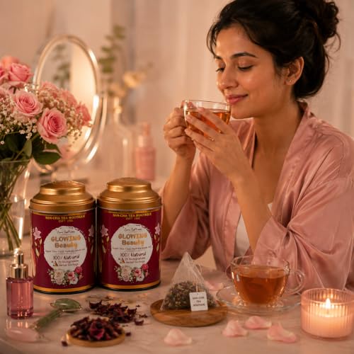 Image of Sancha Tea Boutique, Glowing Beauty Herbal Tisane, 25 Pyramid Bags x Pack of 2, Caffeine Free Floral Blend with Hibiscus, Rose & Eucalyptus, Traditionally Valued for Radiance