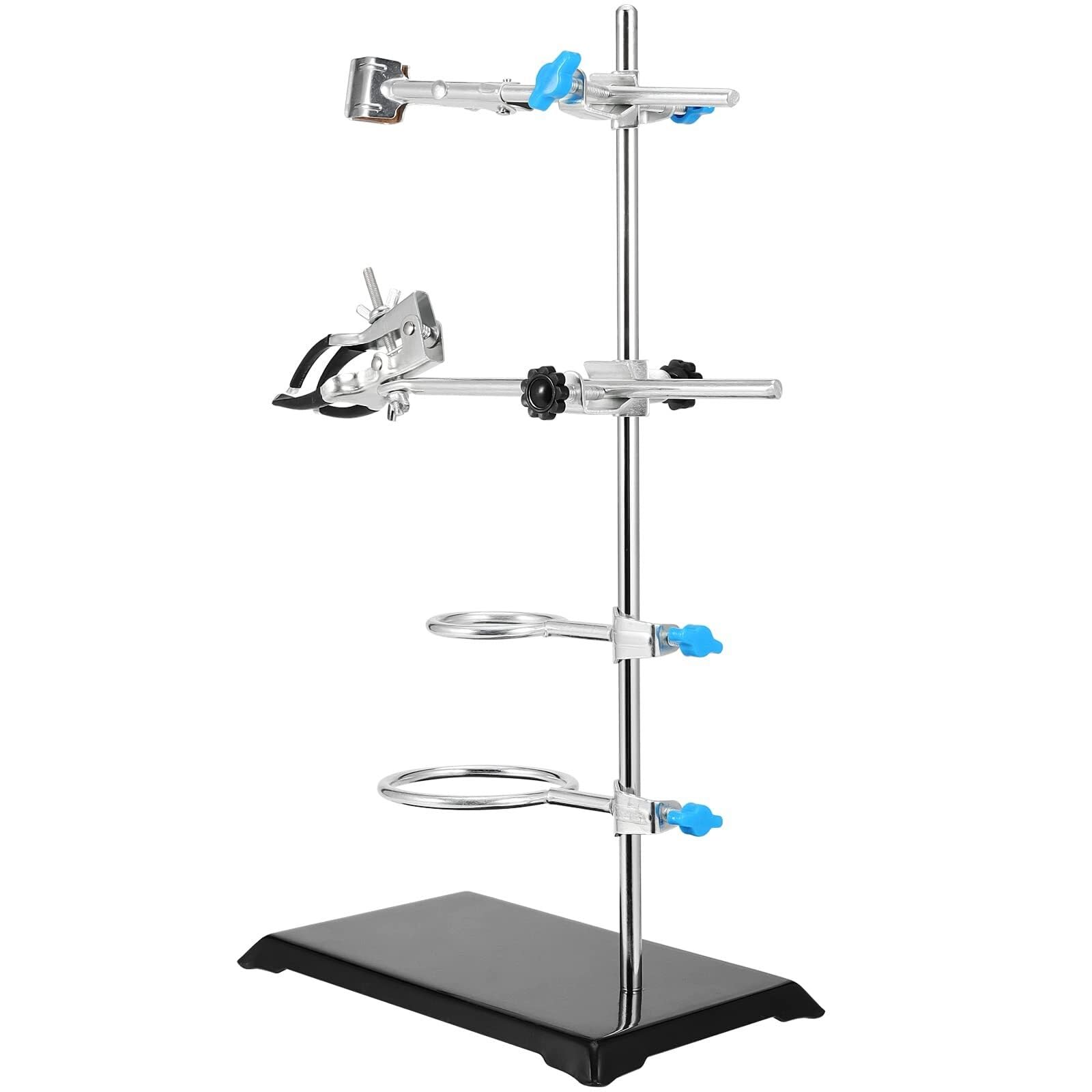 40 cm Laborstativ-Set mit 2 Retortenringen und Klemmen - Langlebige Edelstahl Laborunterstützung