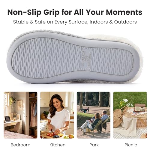 Image of ULTRAIDEAS Women's Breathable House Slippers with Memory Foam, Lightweight Cotton Blend Lining, Indoor Outdoor Slip On Design, Non Slip Rubber Sole for Bedroom, Machine Washable