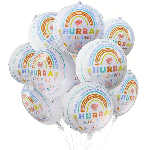 10 Stück Einschulung folienballon Deko HURRA SCHULKIND Luftballons Deko Schulanfang Schuleinführung Deko für Mädchen & Jungen