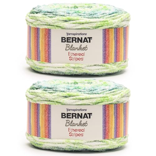 Image of Bernat Blanket Ethereal Stripes Forest Walk Yarn - 2 Pack of 300g /10.5oz - 100% Polyester - #6 Super Bulky - 220 Yards - Knitting /Crochet