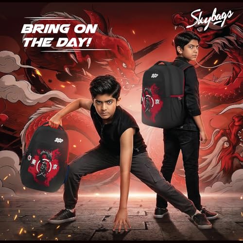 Image of Skybags Kenshi 34L Casual Backpack for Boys & Girls with 3 Compartments & Adjustable Shoulder Strap | Quick Access Front Pocket | Rain Cover | Perfect for School & Travel - Unisex