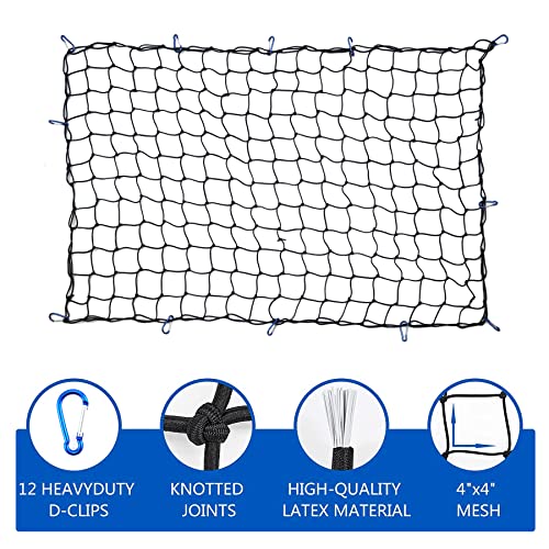 Amiss 4' X 6' Truck Cargo Net, Roof Rack Cargo Net For Pickup Trucks Suv Small Trailer, Heavy Duty Truck Bed Cargo Bungee Net With 12 Black Clips And Storage Bag, Car Exterior Accessories #TOP2