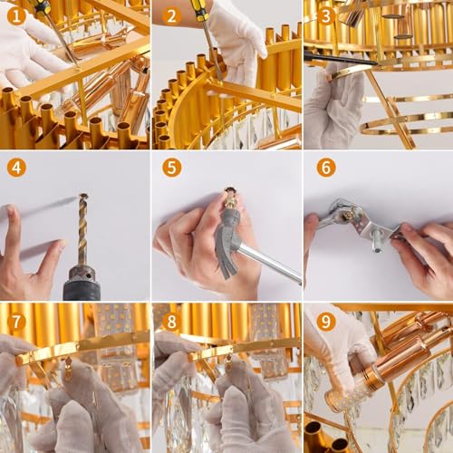 Image of Luxurious 500mm Gold Modern Chandelier with K9 Crystals | Warm White, Moonlight & Golden Light | Ceiling Hanging Light for Living Room, Dining Room, Bedroom, Hallway