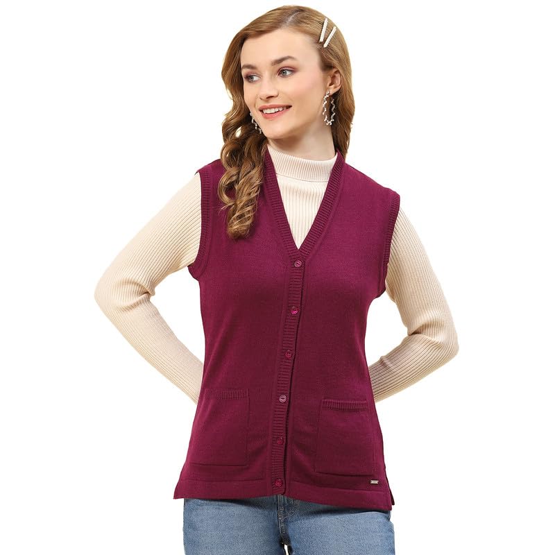 monte carlo Womens Solid V Neck Sleeveless Wool Blend Casual Sweater (1230718SL)-picture-34