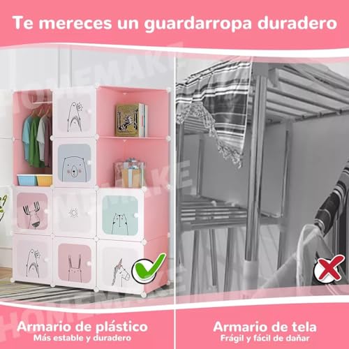 Image of Kids Plastic Collapsible Wardrobe Organizer for Storage | Cute Cartoon Design | Heavy Duty Cloth Organizer for Storage | Easy to Assemble | Perfect for Kids Room & Home (Pink-C3)