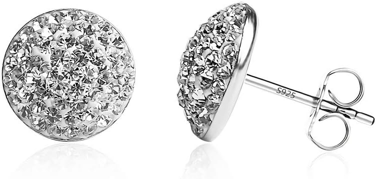 925 Sterling Silver Sparkle Crystal Half Dome Stud Earrings