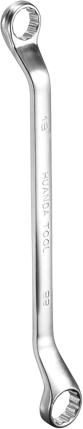 HARFINGTON Offset Extra Long Box End Wrench 19 x 22 mm Metric 12 Point 45 Degree Offset Double End Box Ratcheting Wrench CR-V Polished Long Spanner Tools