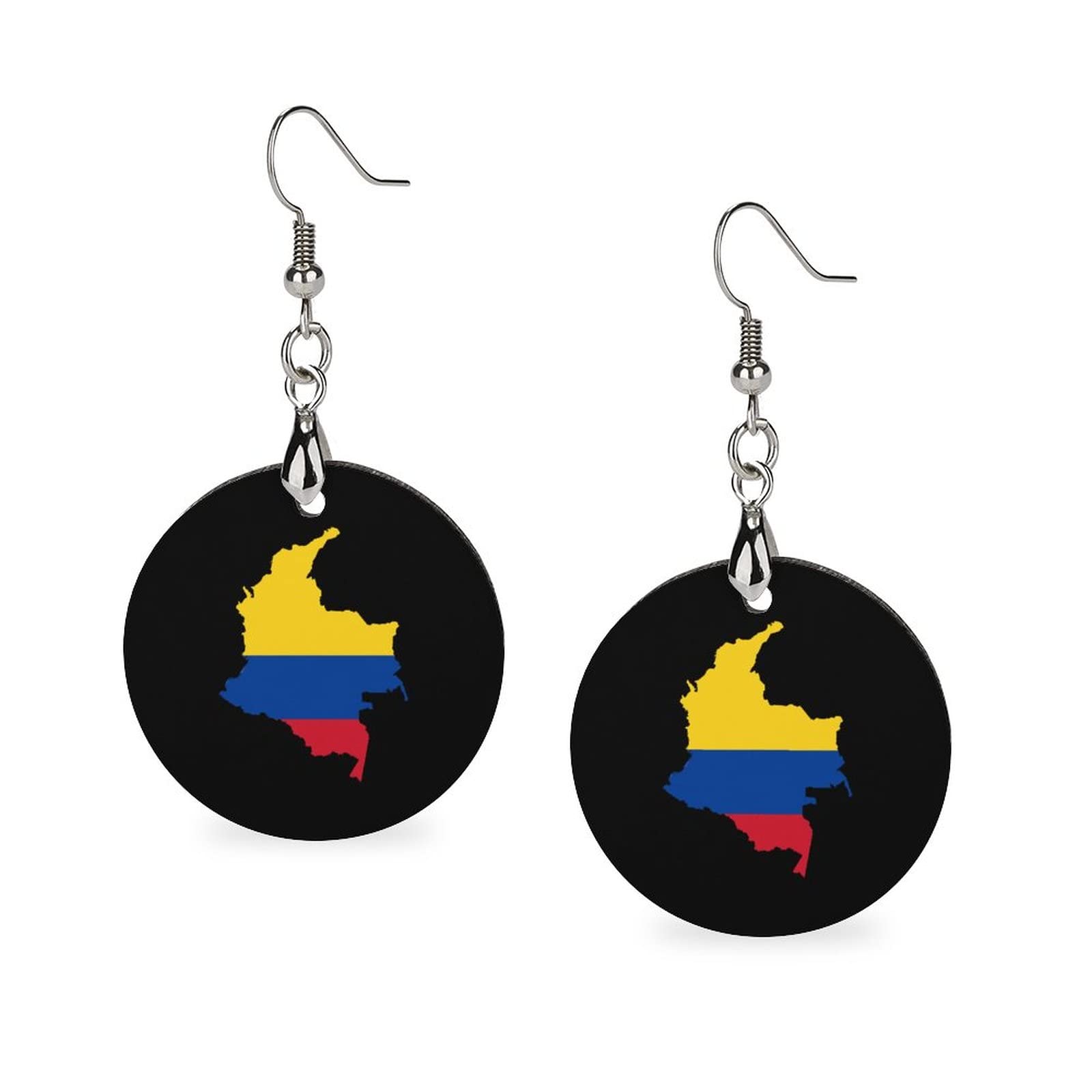 Flag Map of Colombia Wooden Dangle Earrings Fashion Earring Pendants Round Shaped Drop Earrings for Women