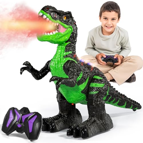 Remote Control Dinosaur Toy for Boys Kids 3-5 5-7 Years, RC Walking T-Rex Dino Robot Toy with Water Mist Spray, Lights and Sounds, Rechargeable Battery, 3 4 5 6 7 8 Years Old Boy Girl Birthday Gift
