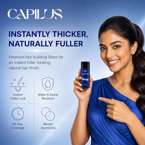 Image of Capilus Hair Building Fiber for Men & Women, Instant Hair Thickening Fibres for Thinning & Bald Spots, Natural-Looking, Concealer Powder for Fuller Look in 30 Seconds, 28g (Black, 28g)