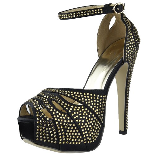 DS By KSC Womens Platform Sandals Studded Peep Toe Cutout High Heel Dress Shoes Black SZ 7H