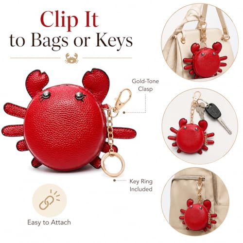 Image of QZUnique Women's PU Leather Crab Shape Pendant Purse Mini Bag Key Chain