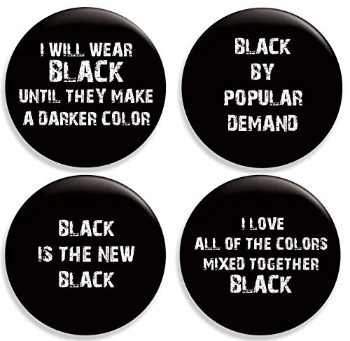 Funny Black Pinback Buttons/Pins (2.25 inches) Set of 4